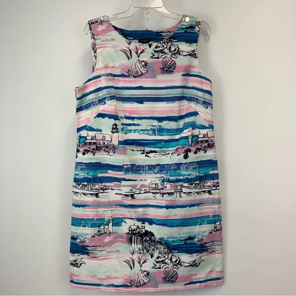 Talbots Seaside Harbor Sheath Dress Watercolor Print Women's‎ Size 14P